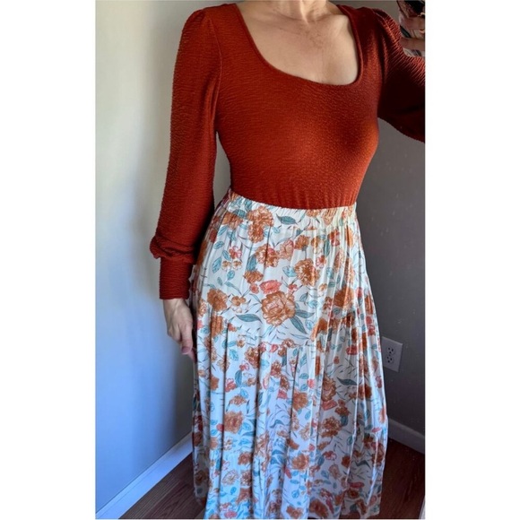 Jessica Simpson burnt orange textured bodysuit square neckline boho size large - Picture 3 of 14